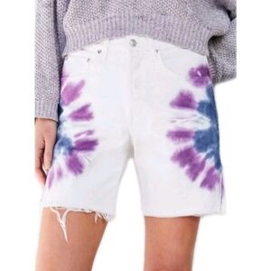 EDWIN Cai High-Rise Tie-Dye White Denim Denim Shorts 7" Inseam Sz 25
